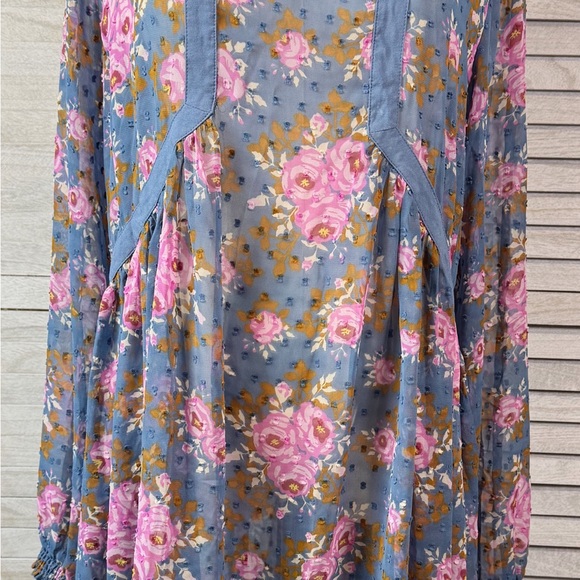 Matilda Jane Pink and Blue Sheer Floral Dress. The Nines. Size L. Great Cond - Picture 3 of 15